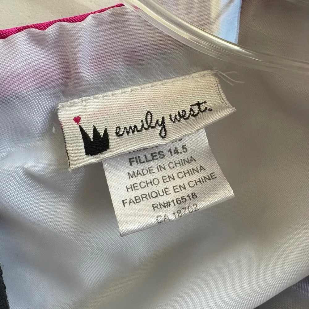 Emily West Girls Size 14.5 Black Lace Dress Pink‎ Ribbon White Layered Hem Party